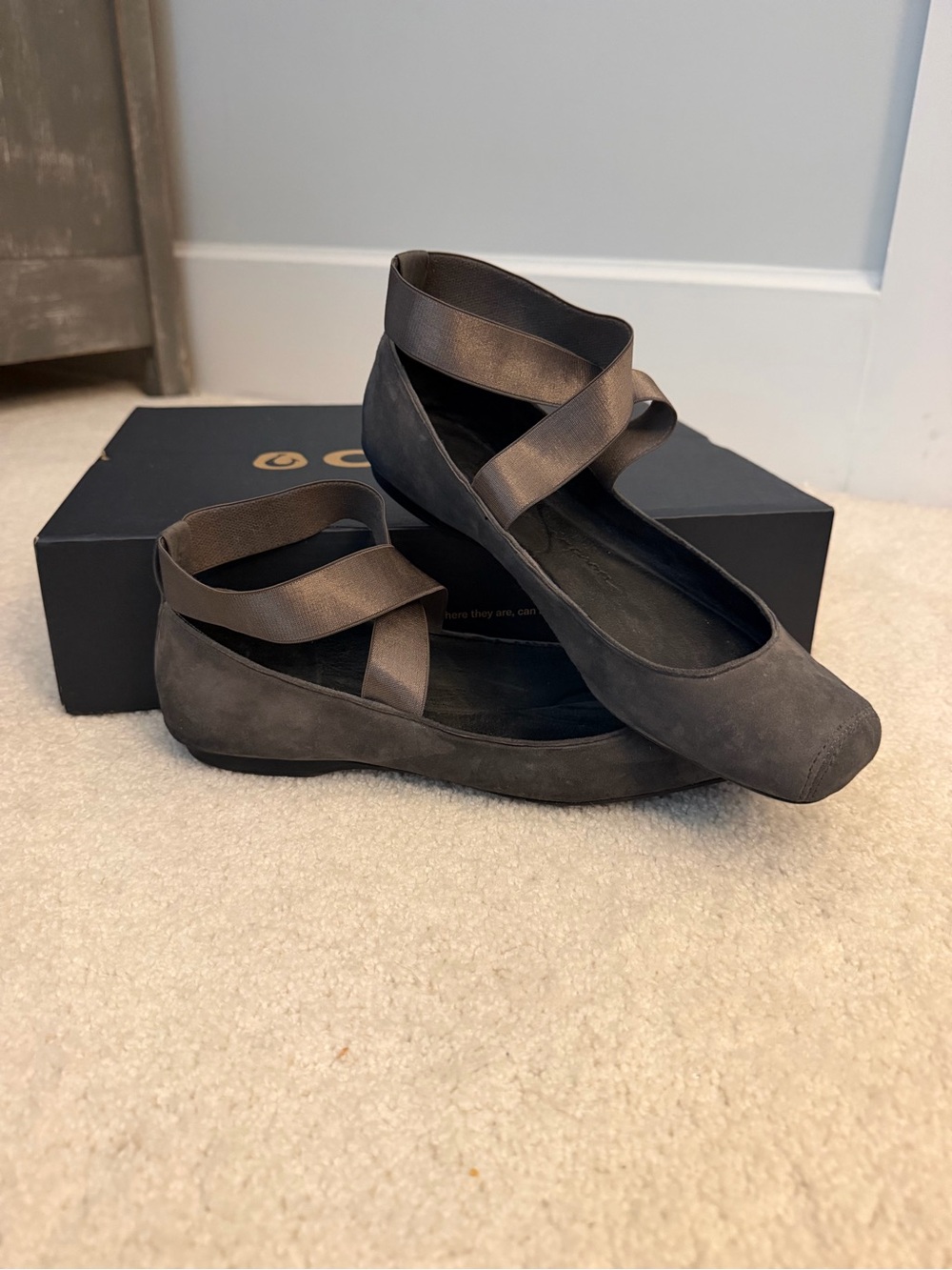 Jessica Simpson Gray Nubuck Cross-Strap Ballet Flats